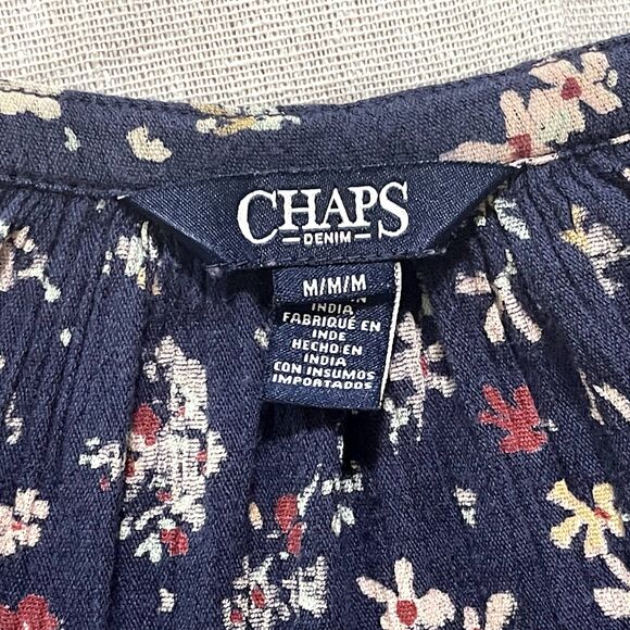 Chaps | Navy Floral Long Sleeve Peasant Top | Medium - Picture 5 of 6